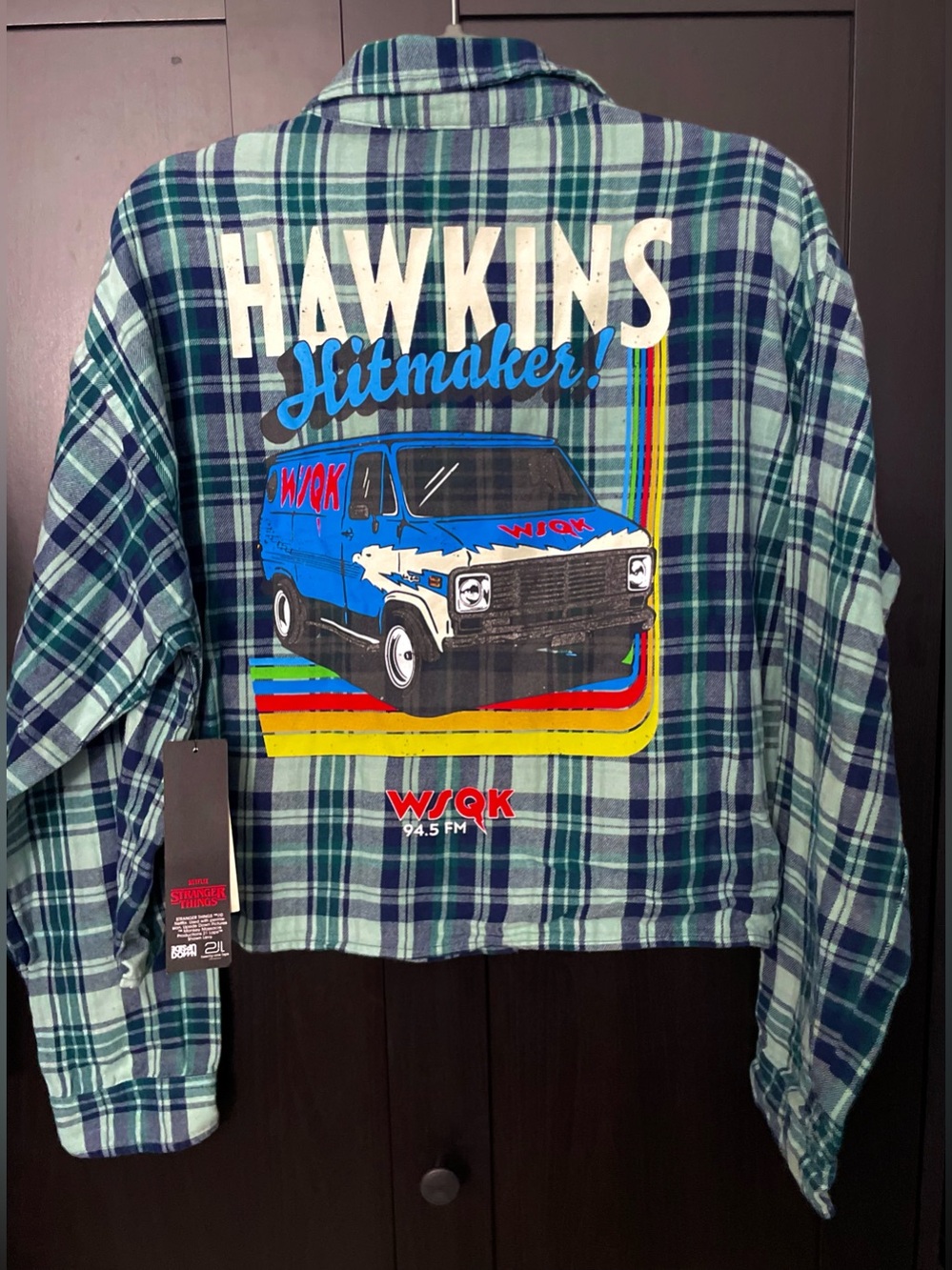 No Boundaries ~ Stranger Things- Plaid Button-Down Long Sleeve Crop Shirt NWT -